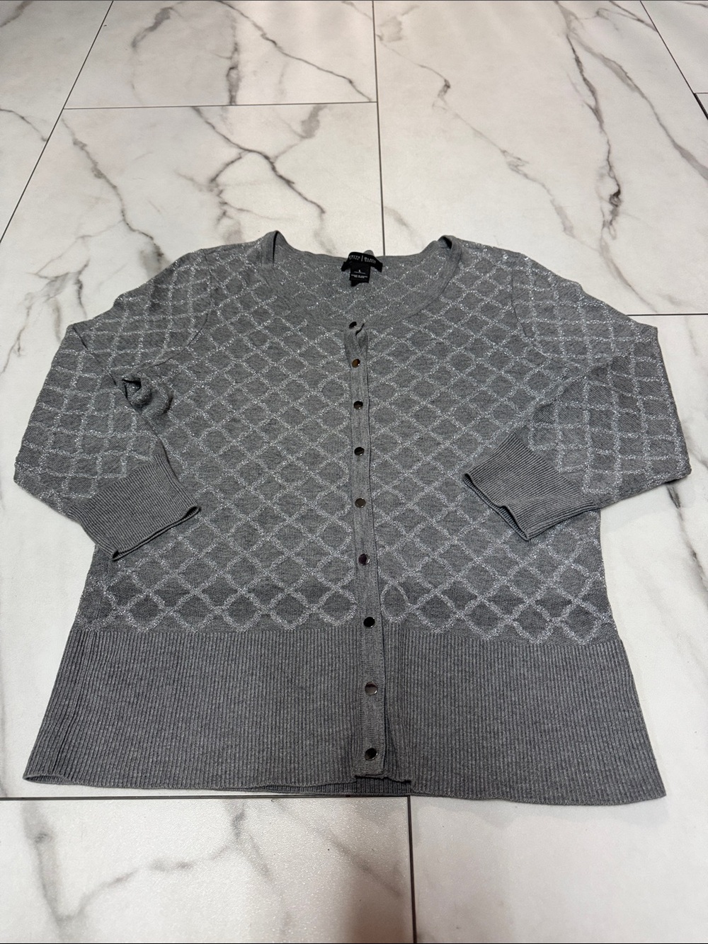White House Black Market Sweater Size Large Grey with Silver Sparkle
